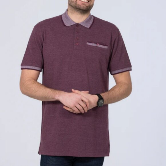 Inksoul Polo Shirt Slim Fit Pique Jacquard Plum Marl Burgundy Short Sleeve Large - Picture 1 of 14